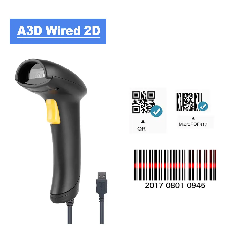 A30D Wireless Barcode Scanner Laser Barcode Reader 1D 2D QR Handheld Bar Code Scanner