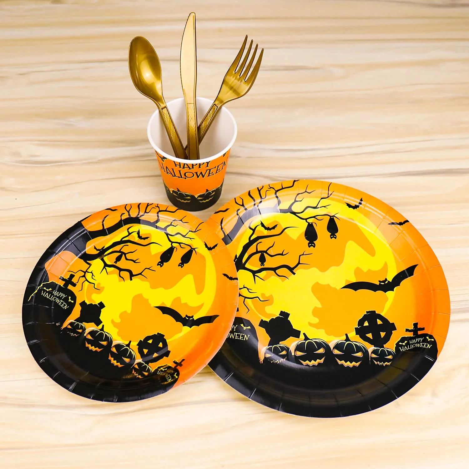 Custom Halloween holiday party set paper cup paper plate disposable tableware set