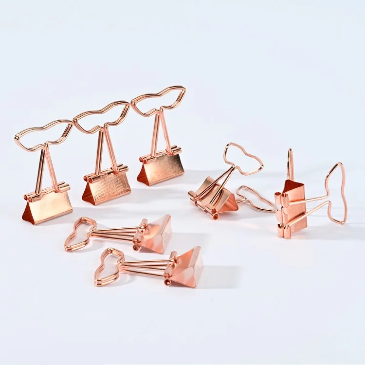 Promotional Metal Rose Gold Cheap Heart Fish Tails Shape File Binder Paper Clip For Office