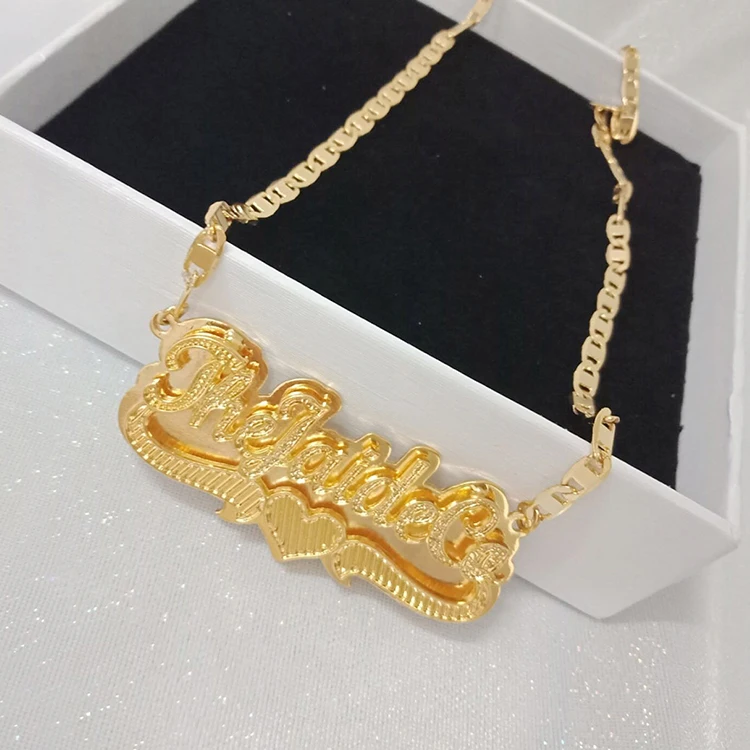 2021 New Trendy alphabet double plated gold custom name necklace