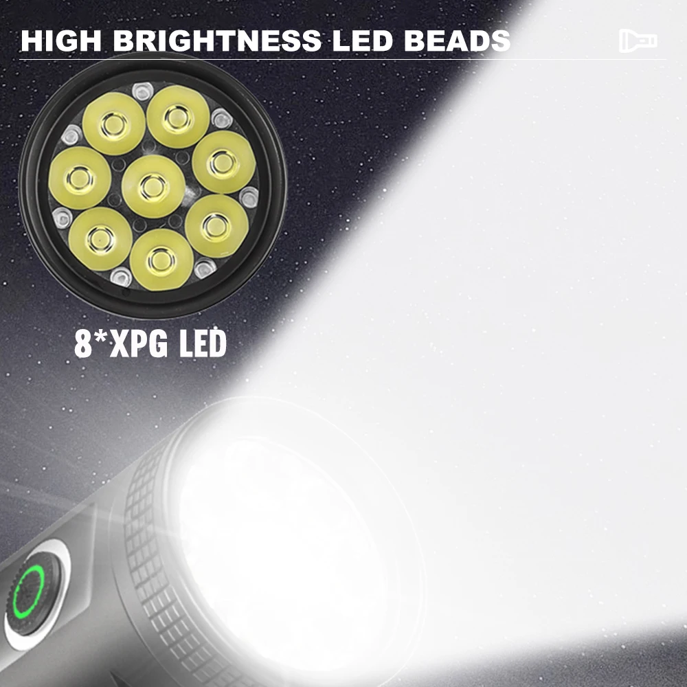 Small Flashlight 8pcs XPG LED 3000 Lumen Portable Flashlight 4 colors Powerful Torch Light Support Output Power Bank Flashlight