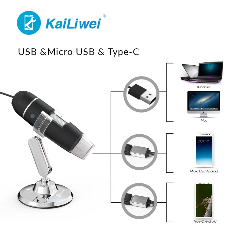  Kailiwei 1000X High Resolution Portable LED Adjustable Brightness Continuous Zoom USB Digital Microscope for repair
