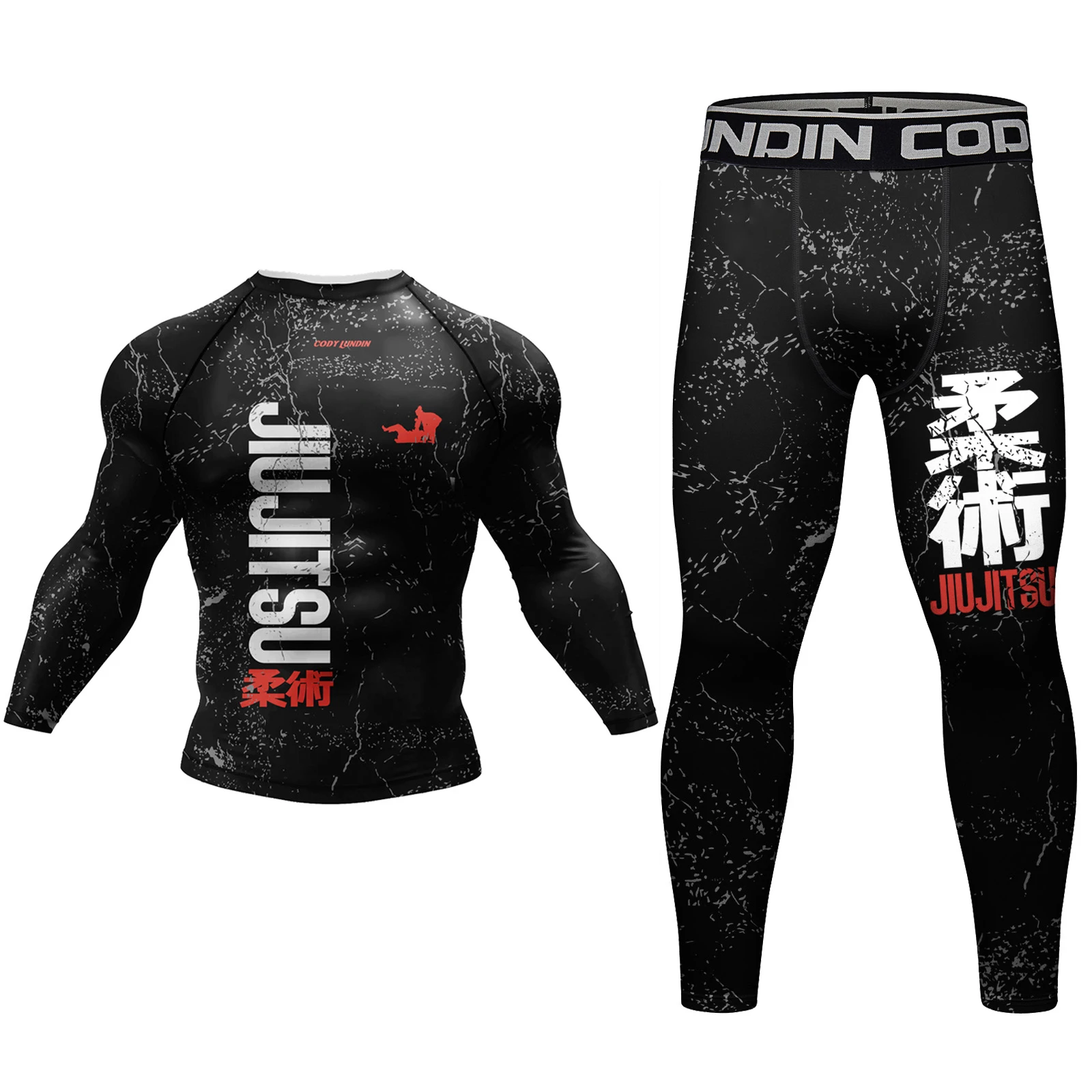 Custom BJJ Rashguard T Shirts+Pants Rash Guard Fitness Tracksuit Boxing Jerseys Muay Thai Compression Men Kickboxing Sport Suit