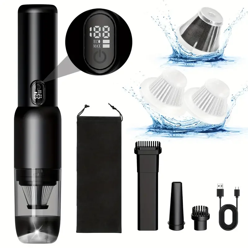 Handheld Vacuum Cordless 20kPaStrong Suction 1 LB Portable Vacuum Two Modes Suction with LED Light for Home Car Pet  USB-C