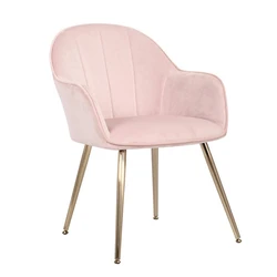 Multi-Functional Home Furniture Velvet Upholstery Golden Chrome Leg Adjustable Foot Living Room Pink Leisure Chair With Arm Rest