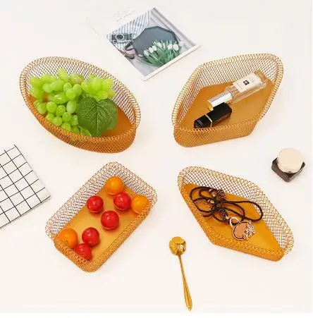 Home Decoration Gold color Fashion Metal Fruit Basket  Metal Storage basket