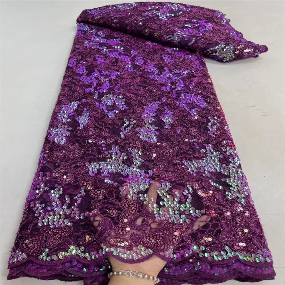 New arrival fashion design embroidery net lace wine color 5 yards Advanced embroidery Nigeria fabric