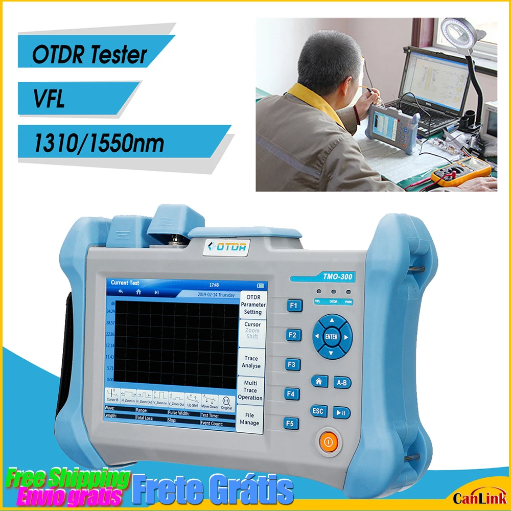 TMO-300 Compact OTDR Test Equipment 1310/1550nm 32/30dB Integrated VFL, Touch Screen Optical Time Domain Reflectometer VFL