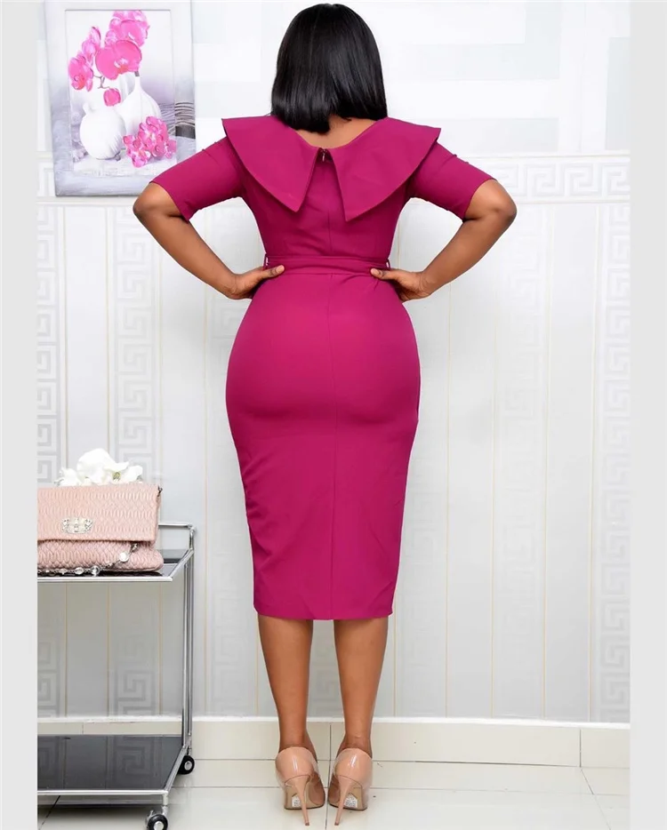  2021 new Wholesale jupe femme plus size bodycon Lace belt summer career casual stylish ladies side slit Round neck