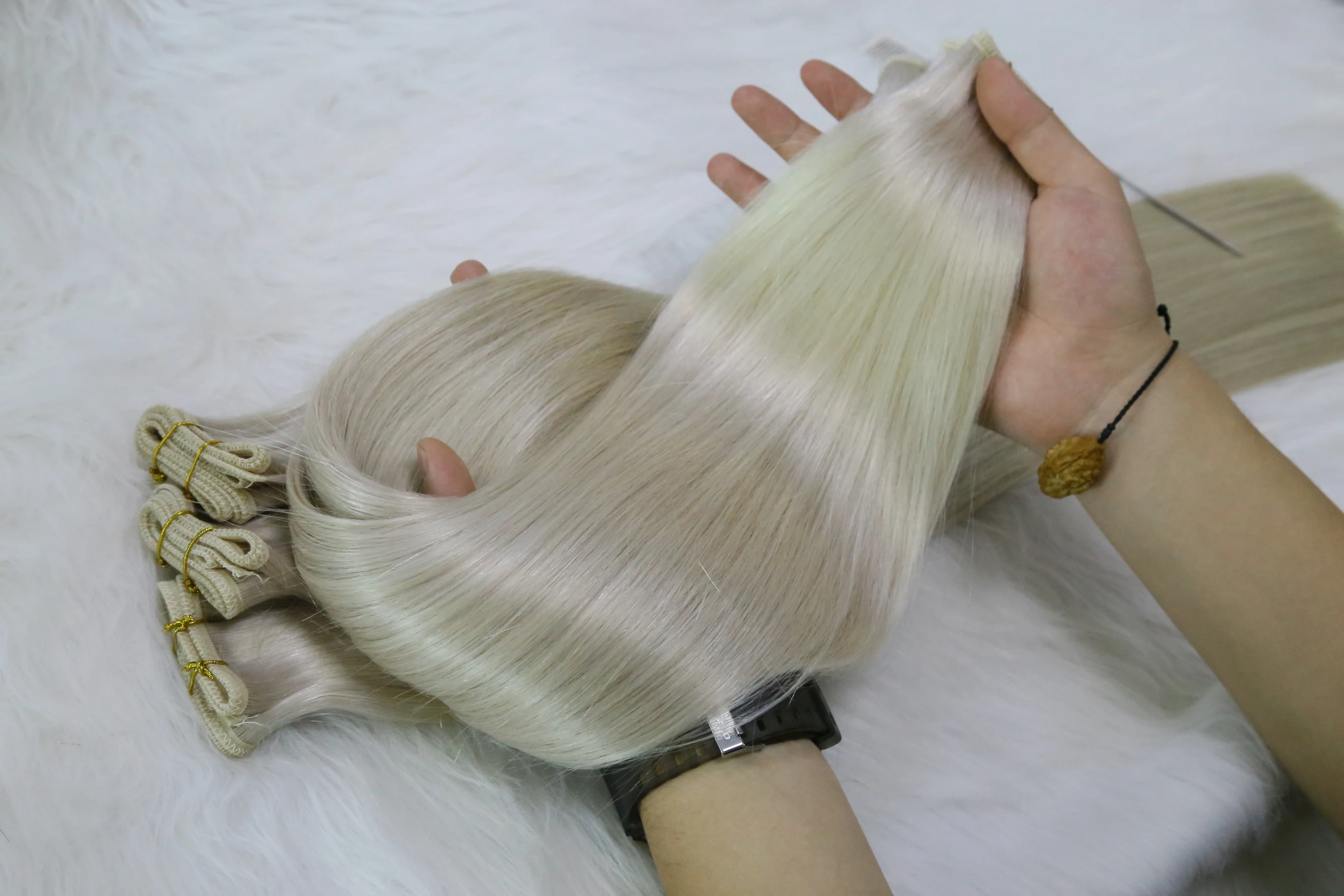 Hair Wholesale Russian Natural Human Hair Wefts Double Wefted Cuticle Aligned Flat Weft Hair Extension