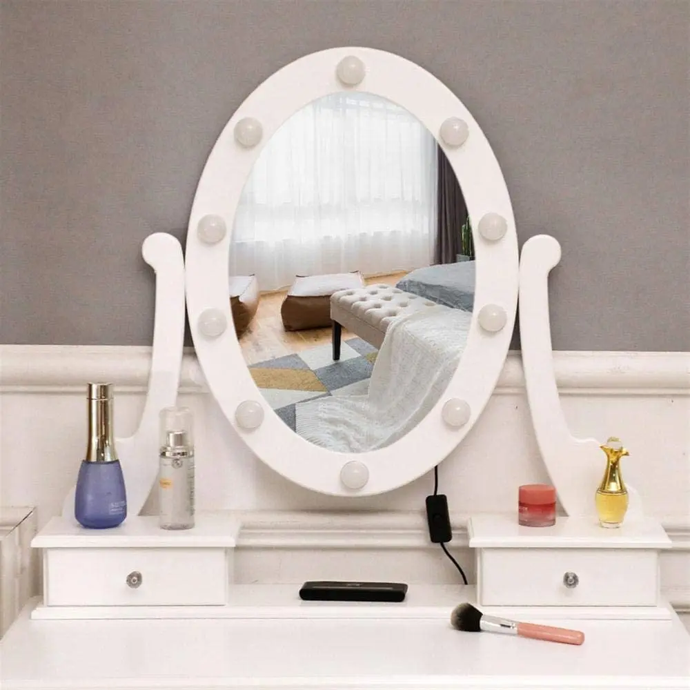 
White makeup vanity table cheap for girls with light bule single mirror 