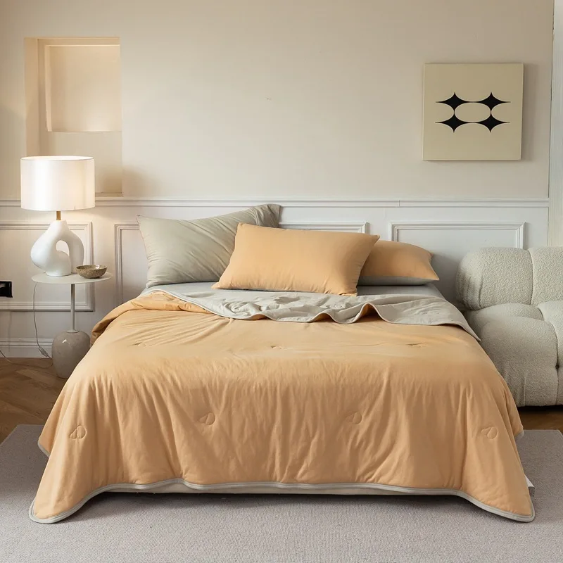 High quality Color matching 100% cotton air-condition blanket summer quilt comforter for bed summer