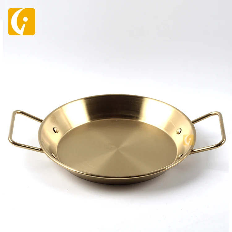 
20-36cm golden hotel seafood frying pan metal fry wok resturant frypan with double handle 