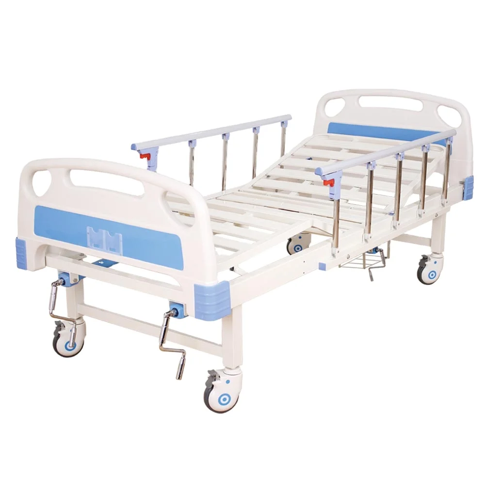 Factory supply 2 cranks functions manual hospital bed with wheels