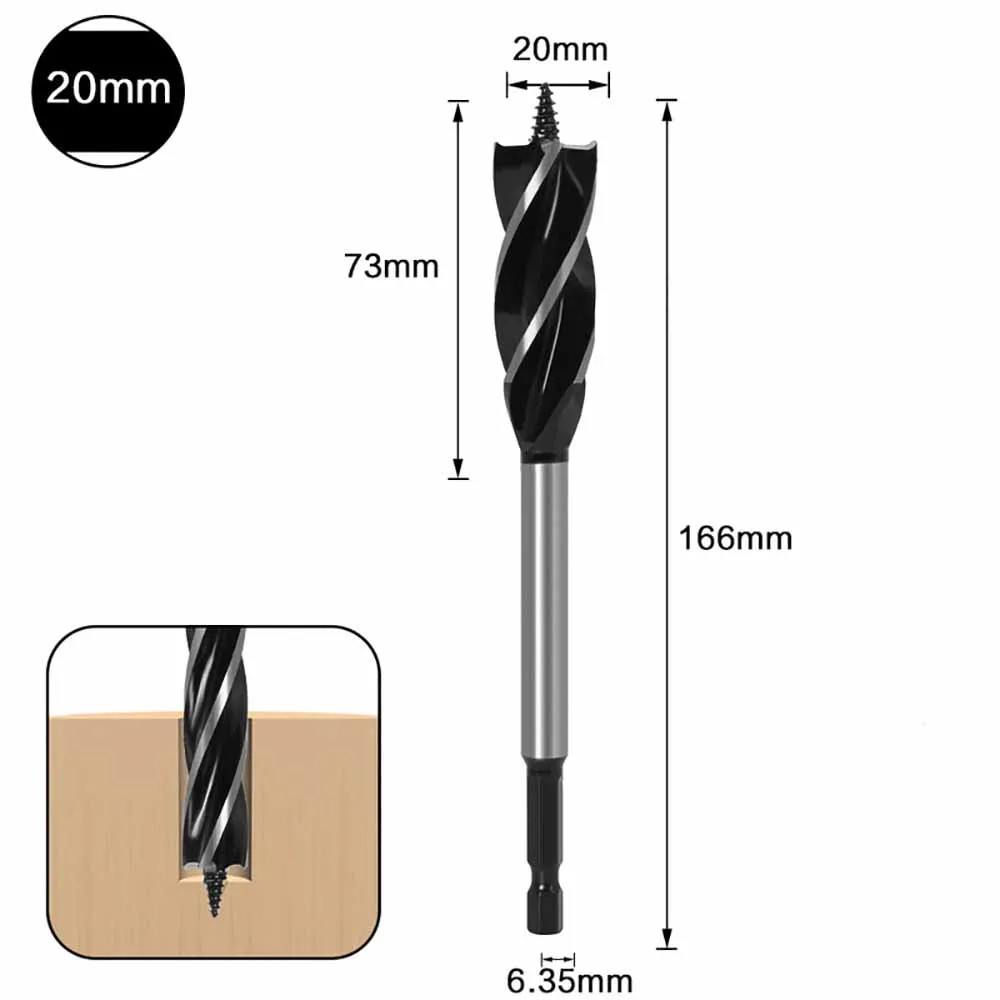 35mm Woodworking Twist Drill Bit Set Long Four-Slot 6.35mm Shank Carbide Drill Bit Hole Saw