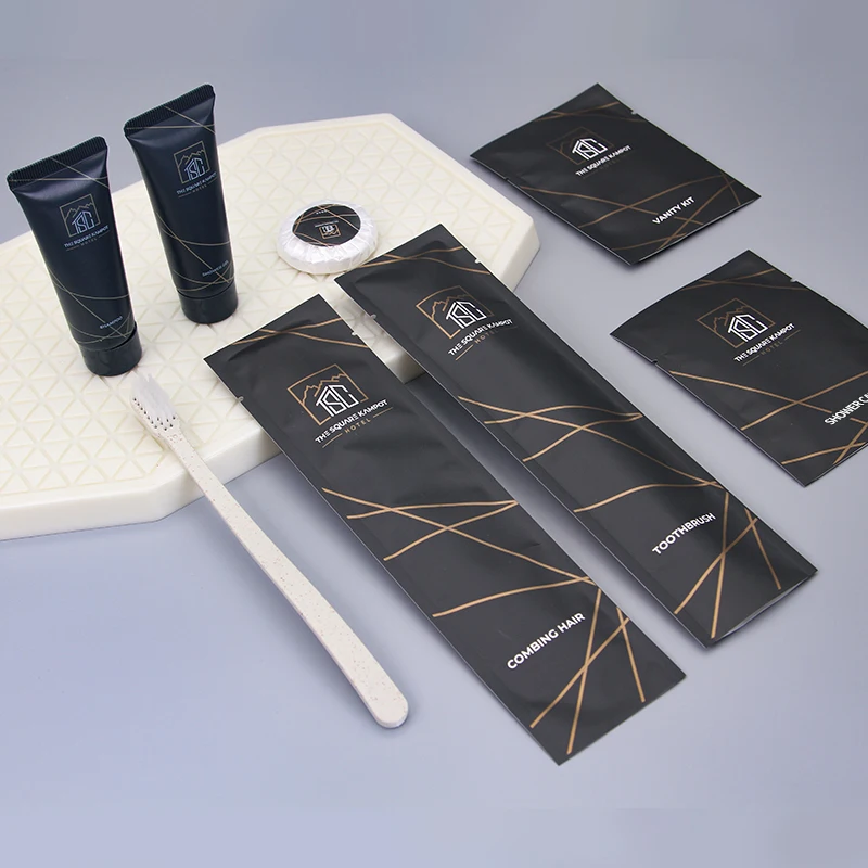 Eco friendly grey tube transparent amenities personalised hotel amenities