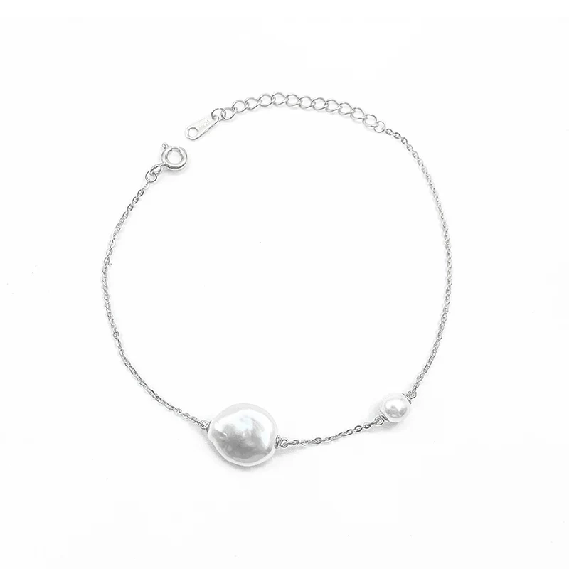 New Fashion Jewelry Pearl Beaded Bracelet Irregular Baroque Freshwater Pearl Link Chain Bracelet for Mother Day Gift