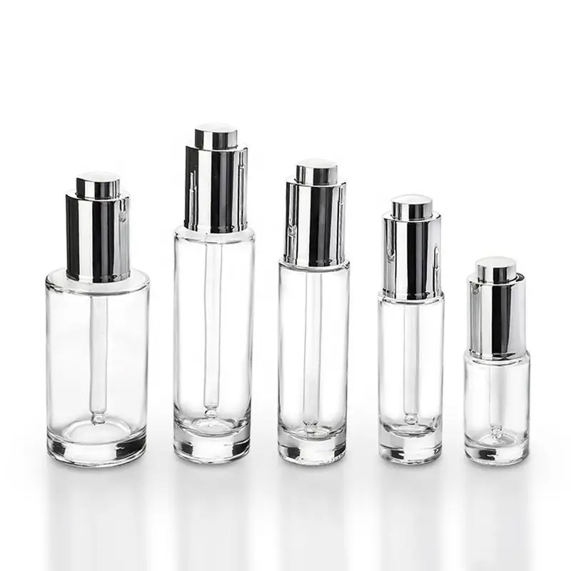 Serum clear cylindrical glass bottle 30ml dropper serum bottle