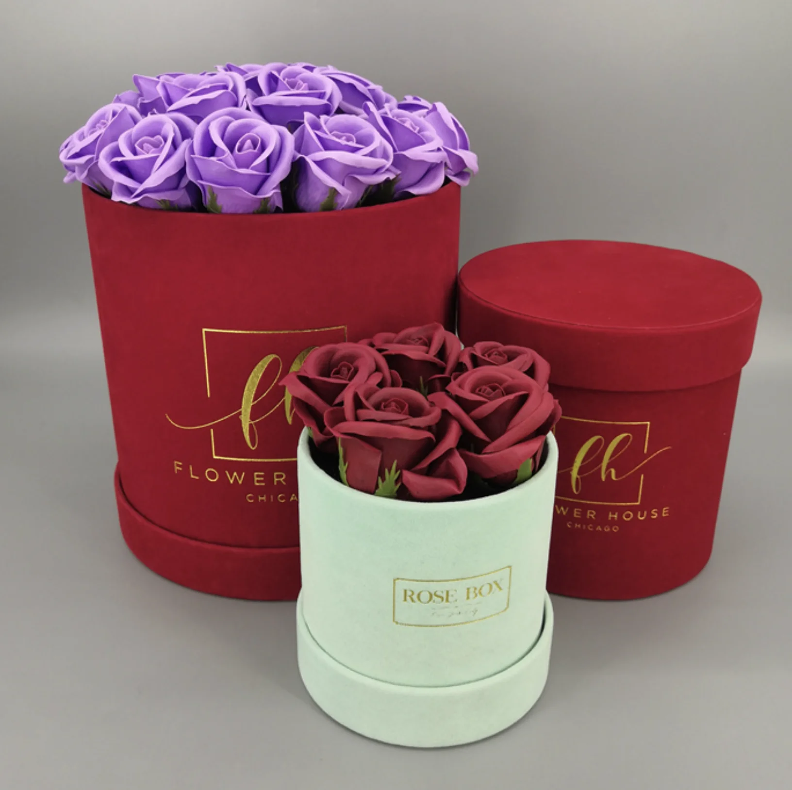 Luxury round shaped white velvet gift box suede rose box velvet flower packaging boxes