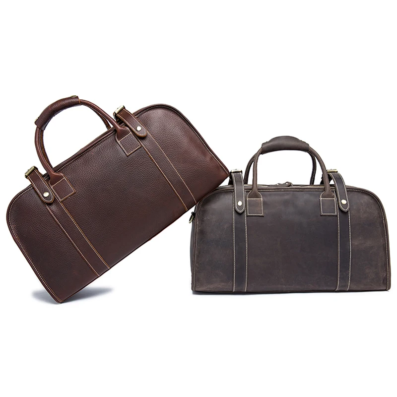 High Quality   Full Custom Vintage Genuine Leather Waterproof Trolley Travel  Duffel  Overnight Bag