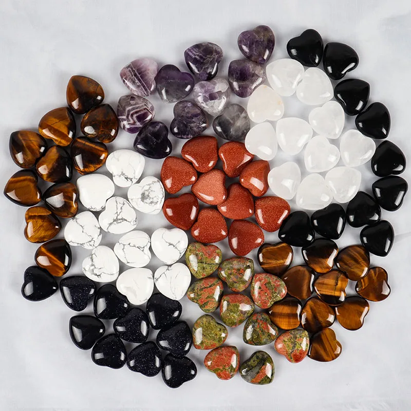 High quality nature jade stone different color small mini heart shape semi-precious stone crafts for home decoration