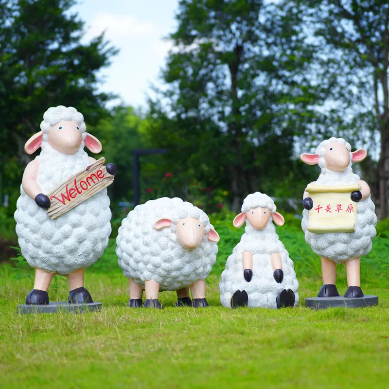 FRP cartoon sheep sculpture kindergarten outdoor ornaments garden courtyard lawn decoration landscape sketch
