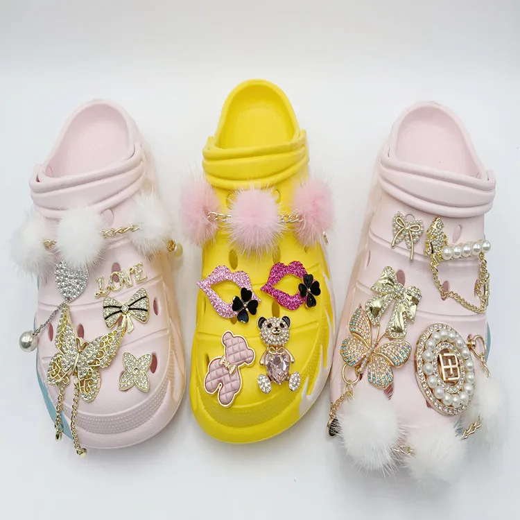 2022 New DIY Winter Fur Croc bae Clog with chain Decoration Accessories For Croc Shoes And Gibbs Bracelet