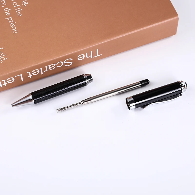 Heavy Luxury Business Custom Logo Carbon Fiber Metal Ballpoint Pen  Laser Engraving Logo For Office Gifts