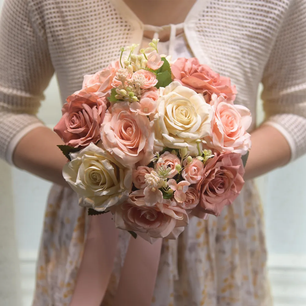 High quality hot sale decorative flowers artificial flower wedding bride bouquet