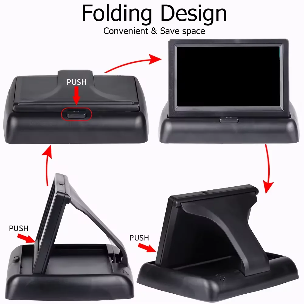 4.3-Inch Foldable Car Monitor Reverse Parking IR/LED Night Vision Rear View Camera LCD/TFT Screen TV/DVD Combination AV