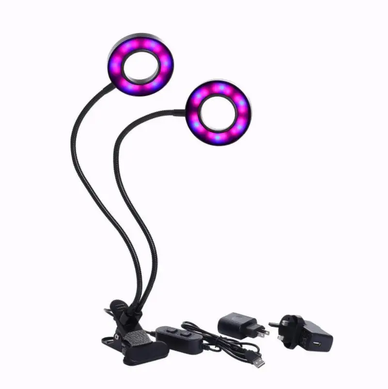 USB 18W Dual Head Clip Black Flexible Goose Neck LED Grow Lights for Plant