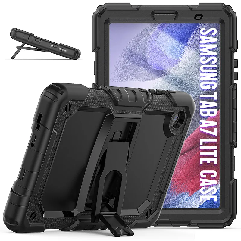 Shockproof silicone Tablet cover with folding stand screen film shoulder strap for Samsung Tab A7 Lite 8.7 T220/T225