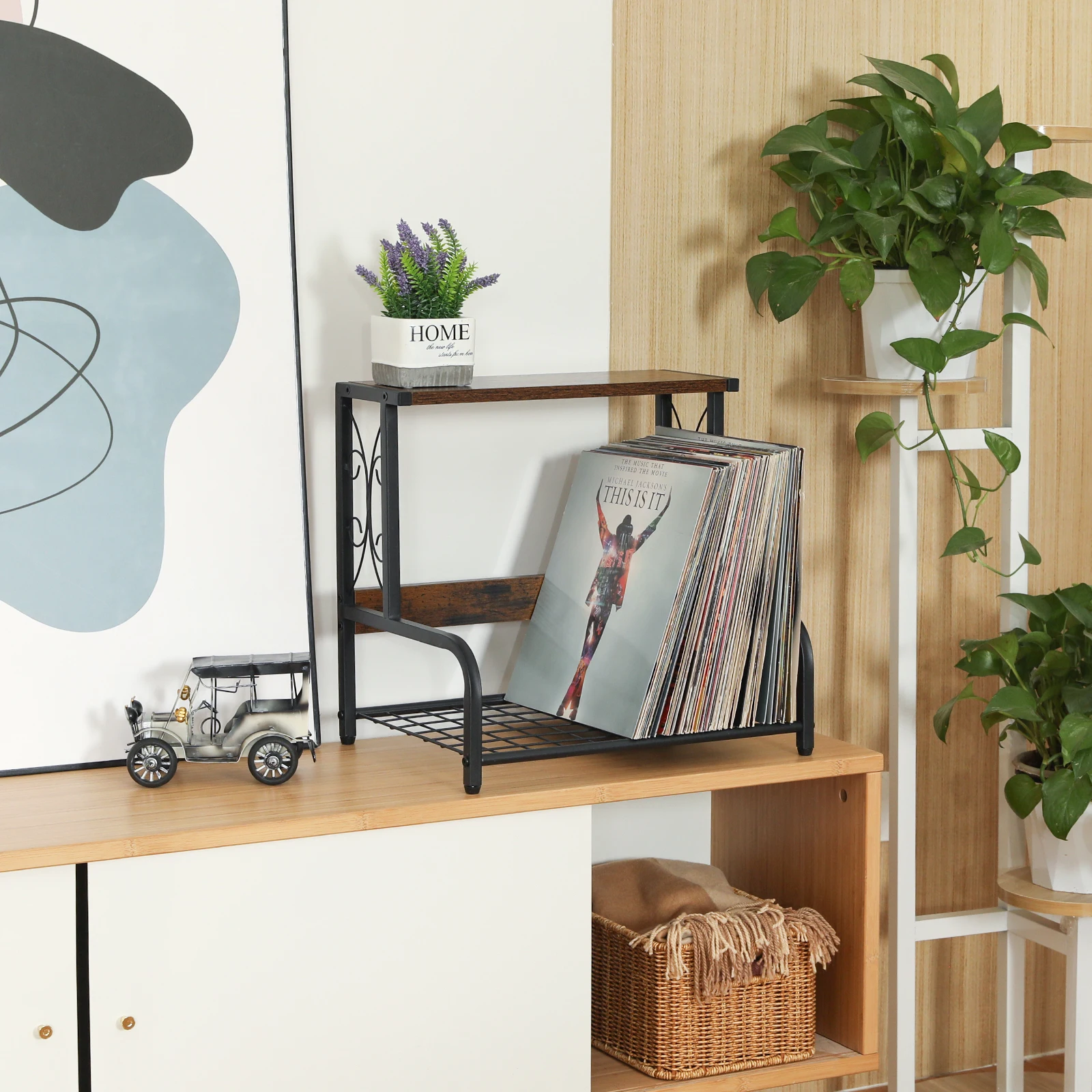 Vinyl Record Holder with Wooden Top home storage shelf daja goods matt black for record record holder rack