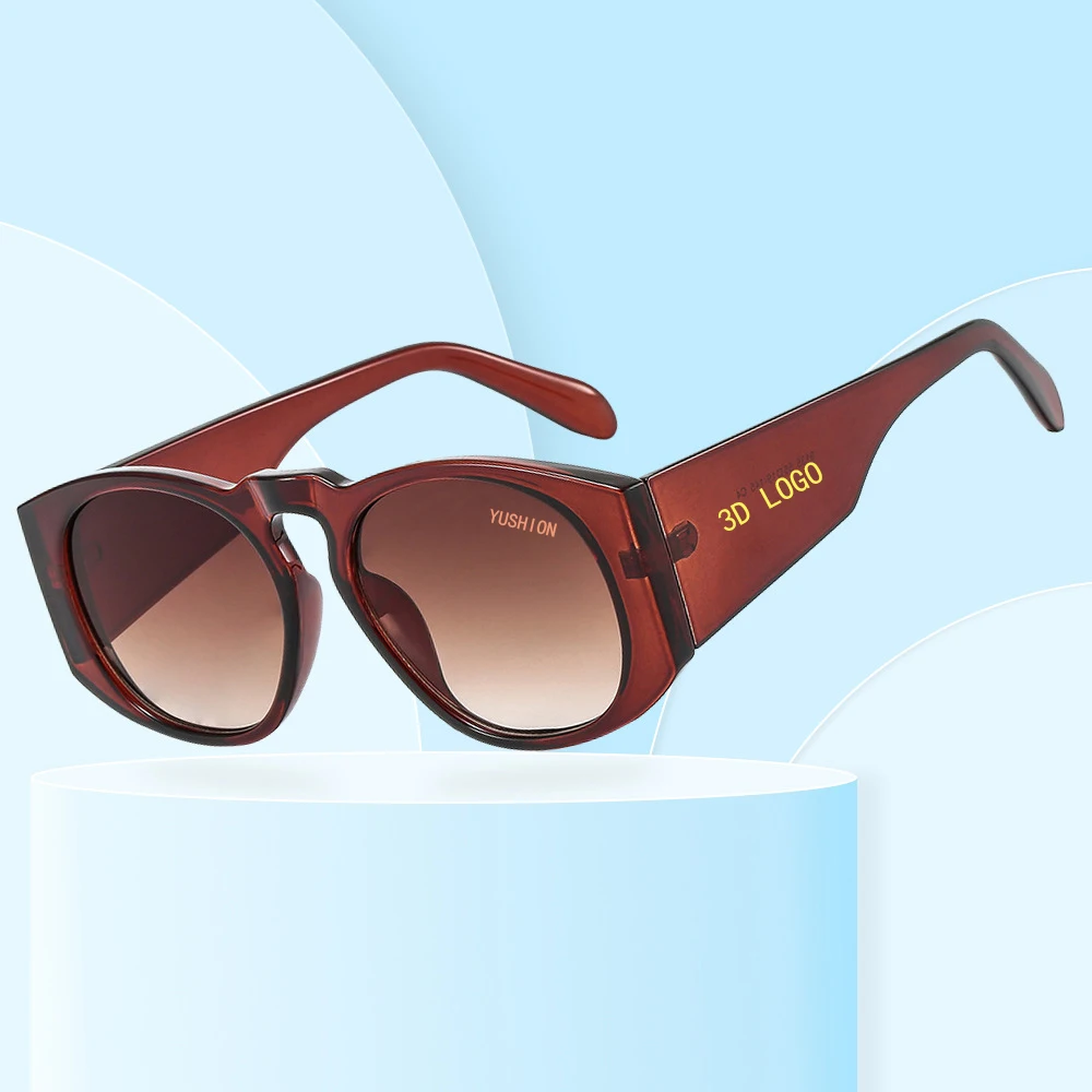 Fashion New Big Round Lens Wide Legs Custom 3D Logo Retro Hot Stamp Glasses Sunglasses Unisex