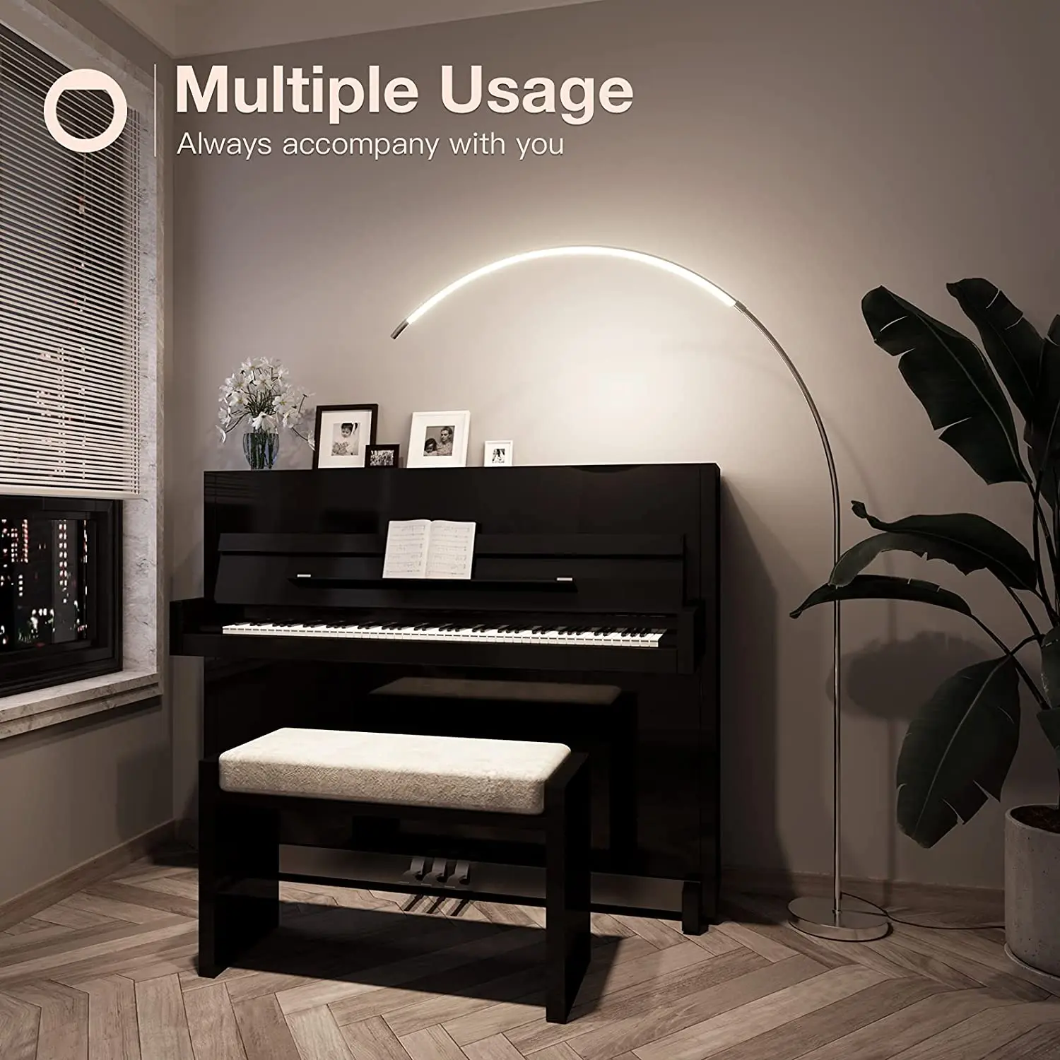 LED Arc Floor Lamp with Remote Control, Stepless Color temperatures and Brightness, Standing Lamp Dimmable Light Arching from Be