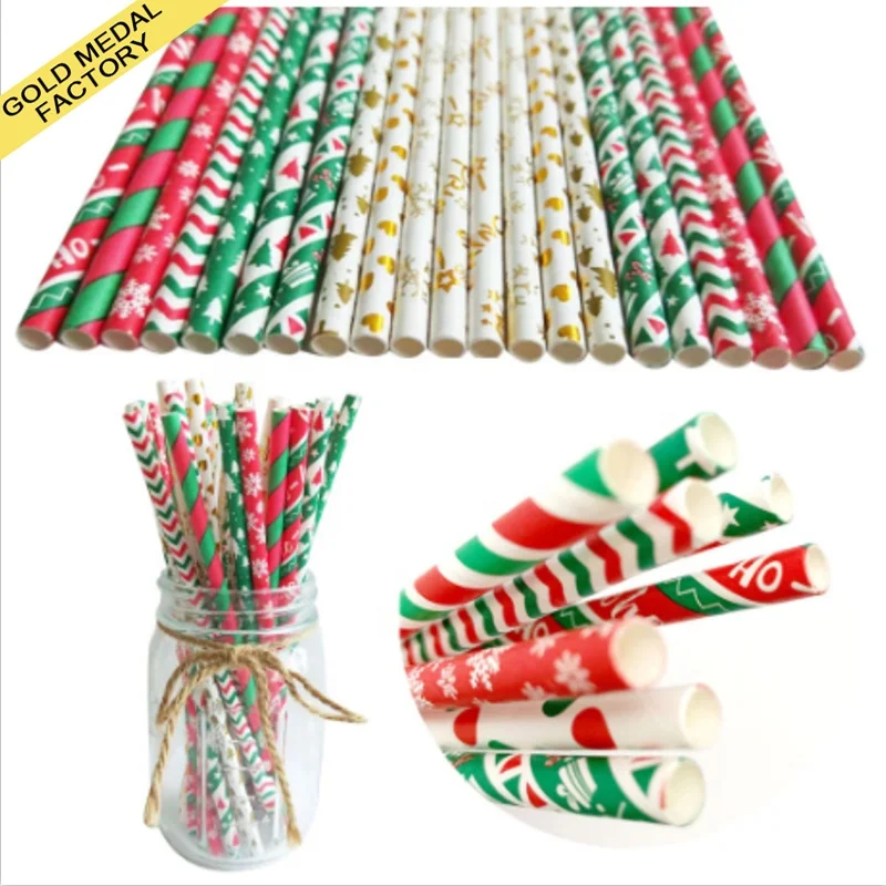 Christmas paper straws environmentally friendly and biodegradable holiday parties Thanksgiving drinks disposable paper straws