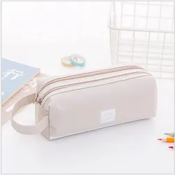 Double-Layer Pupil Pencil Case Large-Capacity Pencil Bag With Handle Oxford Clothes Design Zipper Pencil Pouch Case Bag