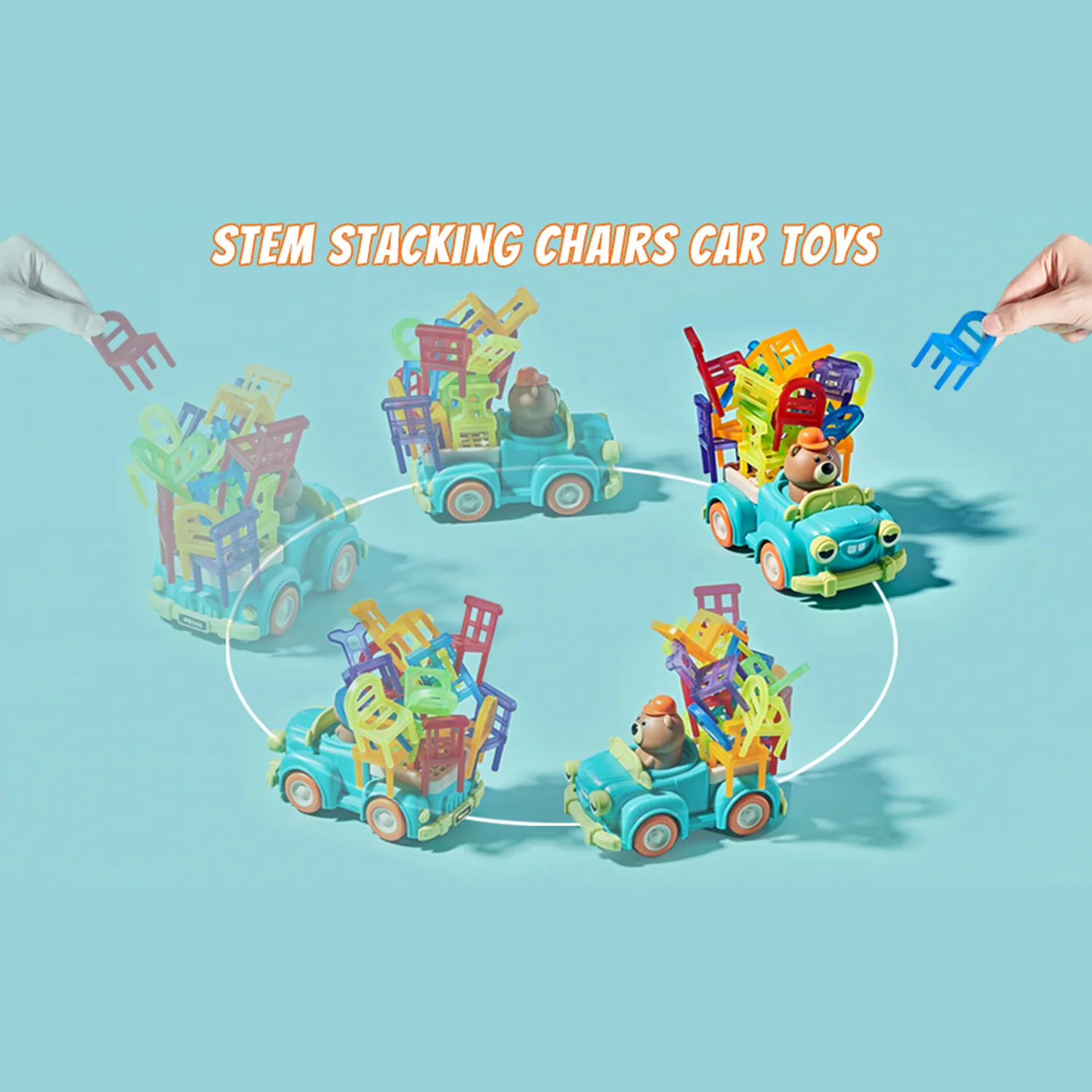 2024 Hot Selling Kids Sensory Toy Set Balance Gaming Stacking Chairs 48 PCS Chairs Balance Game Electric Car