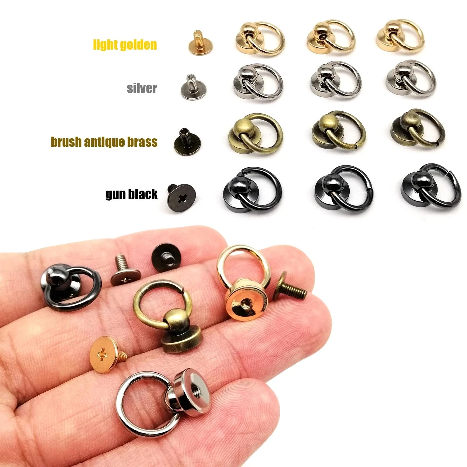 High Quality Solid Brass Ball Nail Screwback Chicago Screw Back Rivet Stud Spot with O Ring for Leather Bag Belt Phone Case