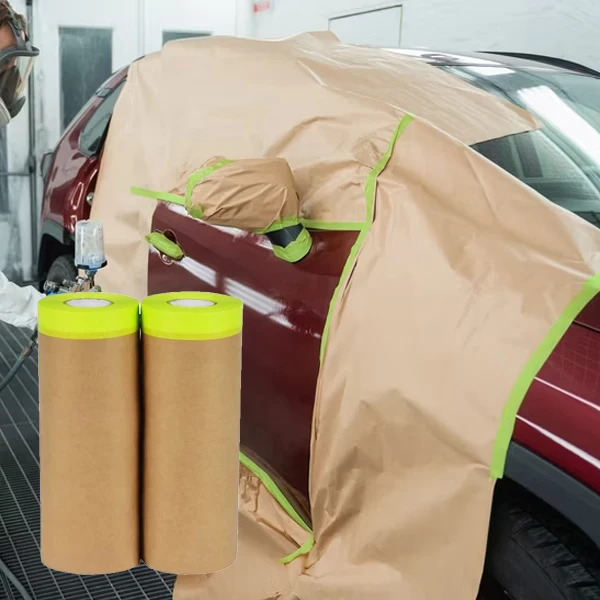 EONBON Heat Resist Car Cover Painting Pre Taped PE Auto Protective Spray Kraft Paper Masking Film