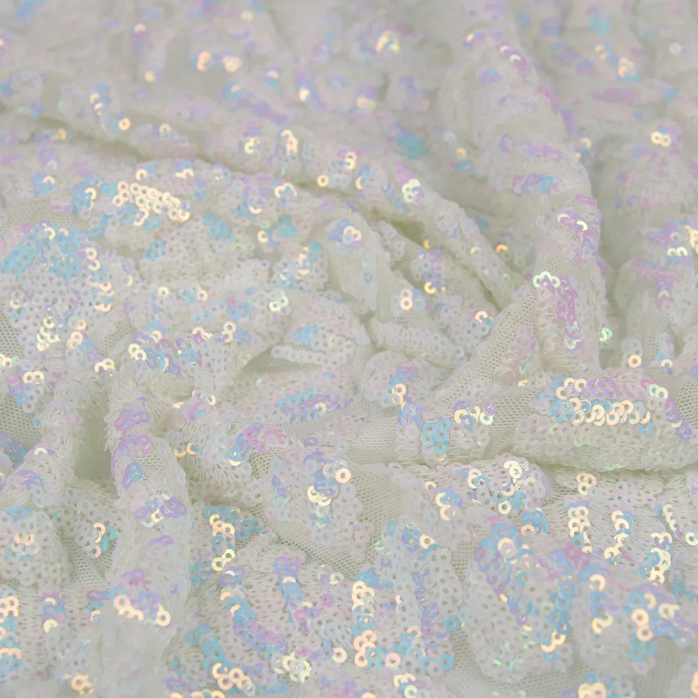 High Quality white glitter Fancy Sequin Embroidery Mesh French African Lace Fabric For Formal Dress Abaya Dubai