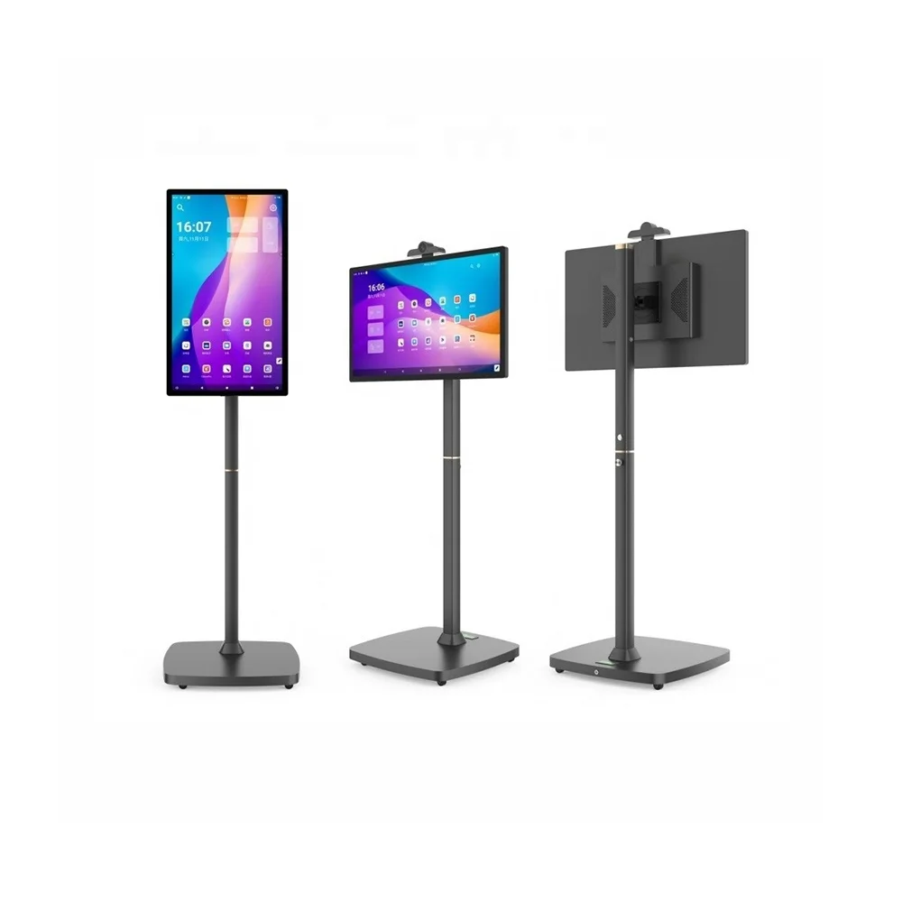 2024 brand new free moving with Battery wheels 21.5 23.8 27 32 inch Android touch screen totem Mobile Smart Screen with Camera