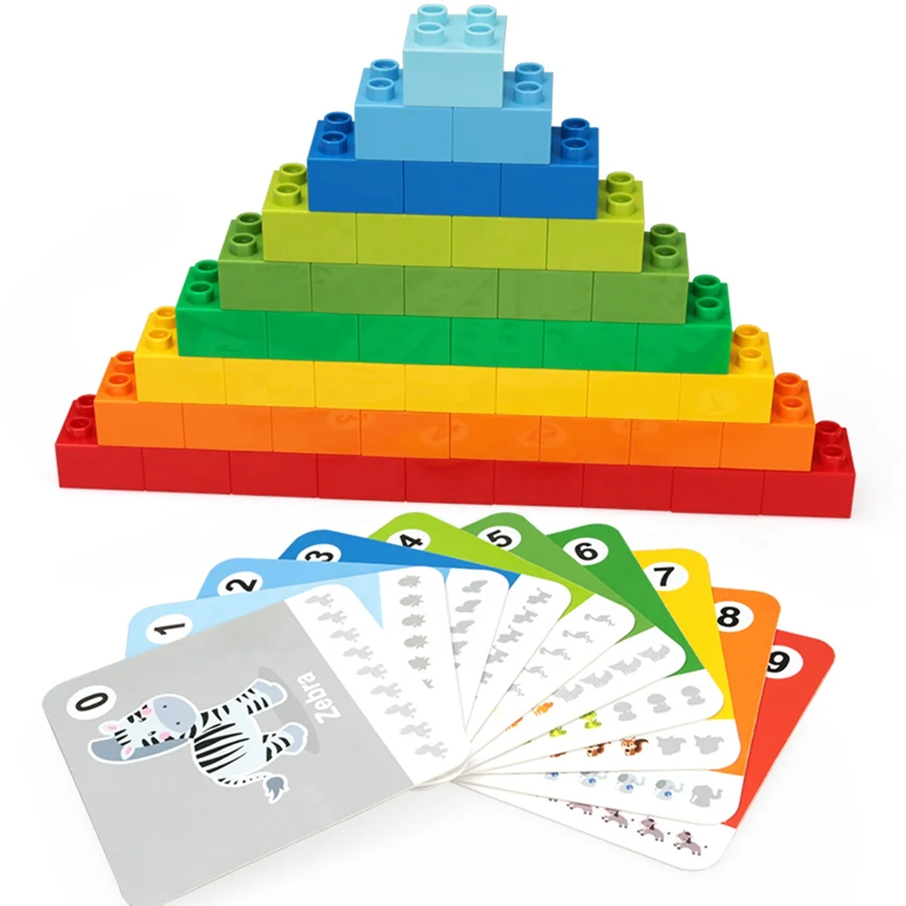 56 pcs numbers counting 10 cards game building Blocks Toys baby toy block diy toys for Kids