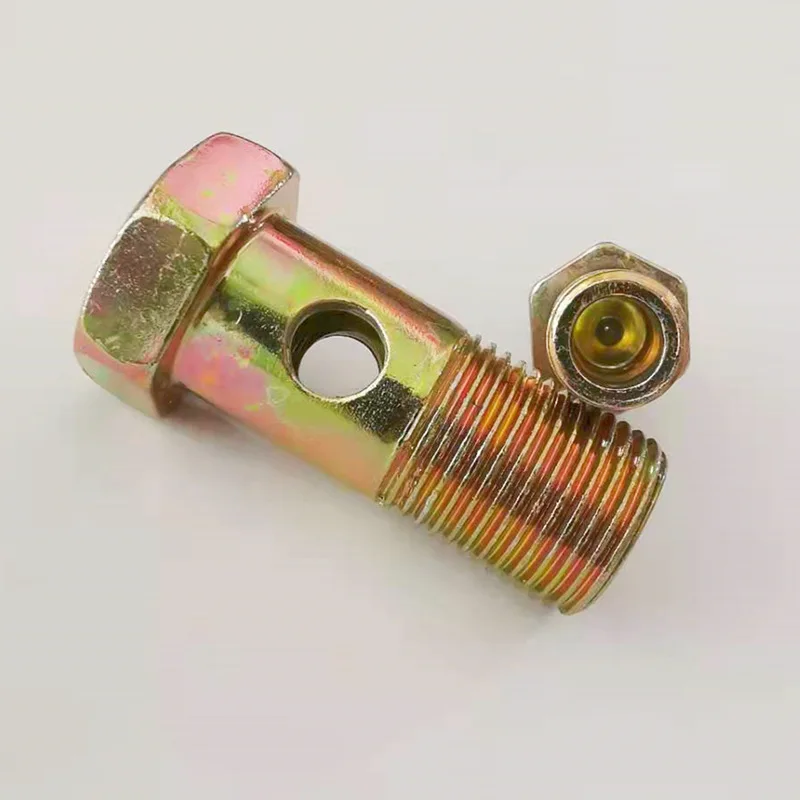 Factory custom galvanized banjo bolt fitting double hole carbon steel hex hollow screw bolts