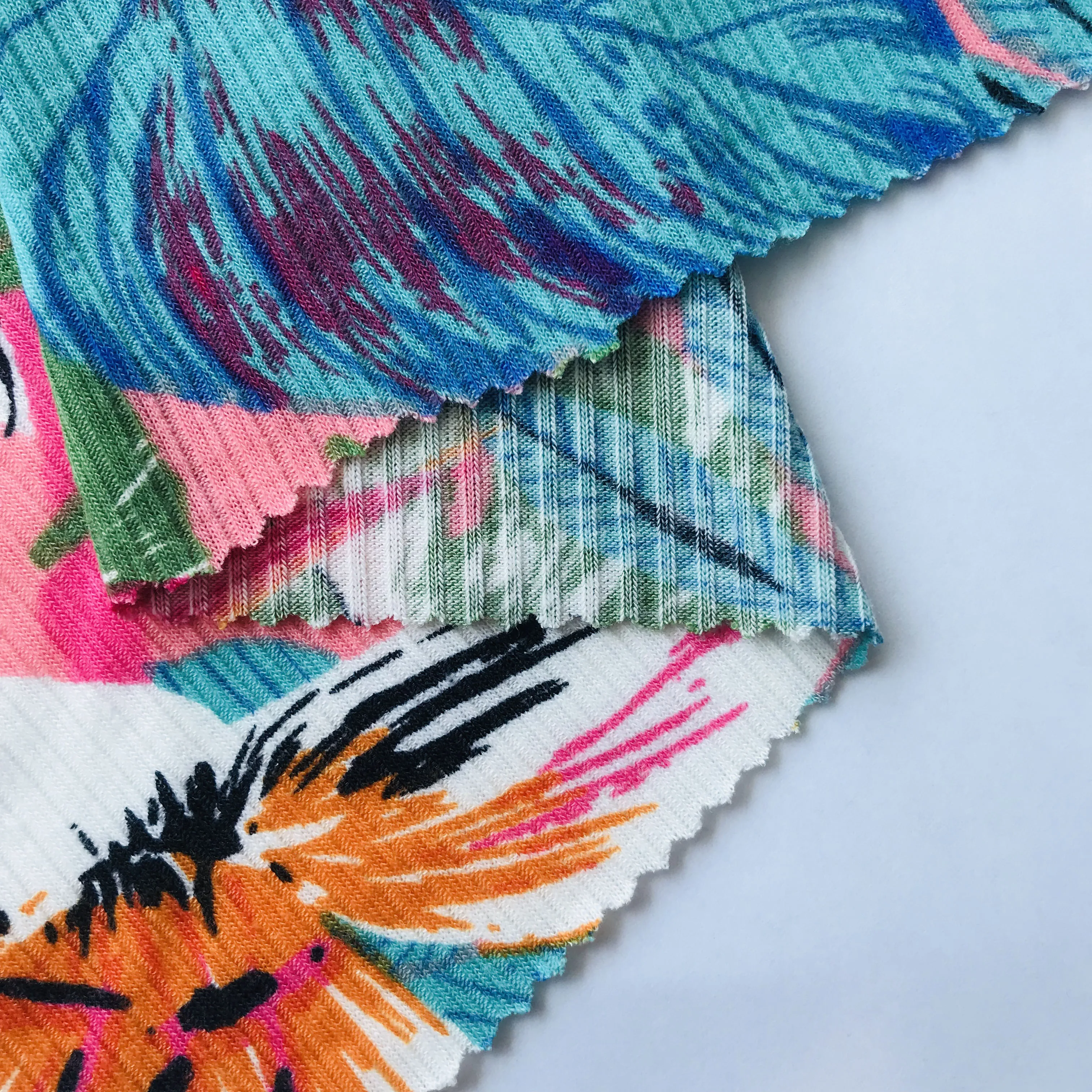 Shaoxing Rib Printed Fabrics Textiles 96%polyester 4%sp 4*2 Screen Printing Free 100% Polyester Weft Knitted Soft Hand Feel **