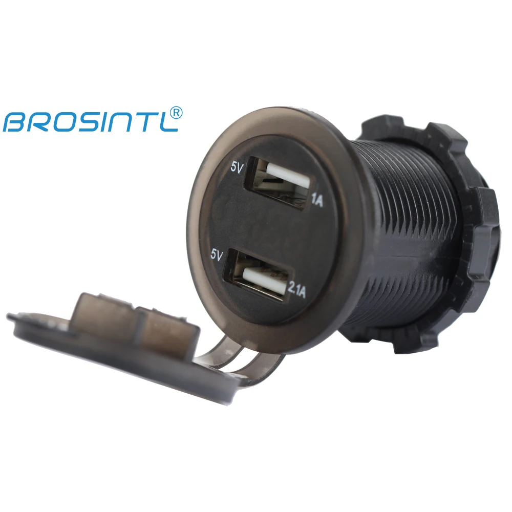 BROSINTL 12V 24V вход 5V 2.1A & 1A выход двойной порт USB зарядное устройство с вольтметром