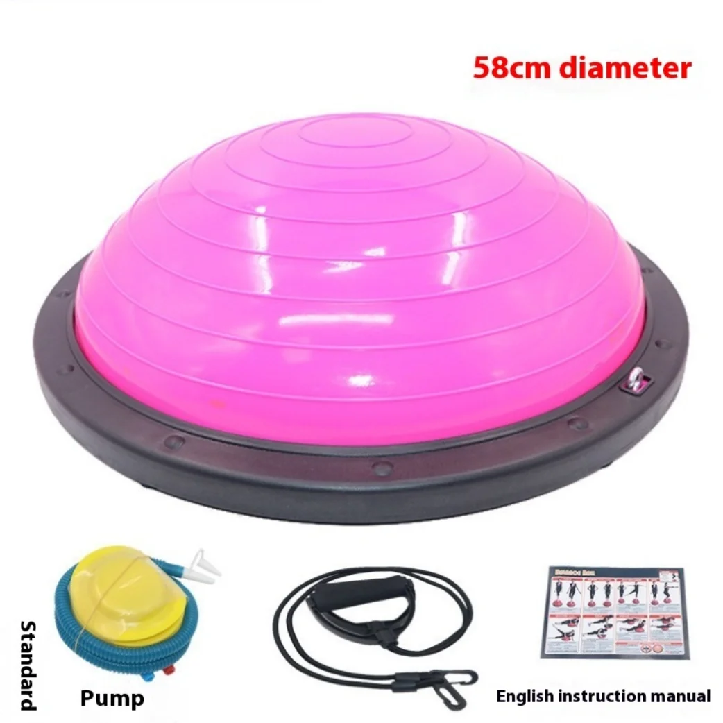 Thickened Explosion-Proof Oval Fitness Ball Yoga Hemisphere Fitness Ball Balance Pilates Half Ball with Resistance Band 58cm ABS