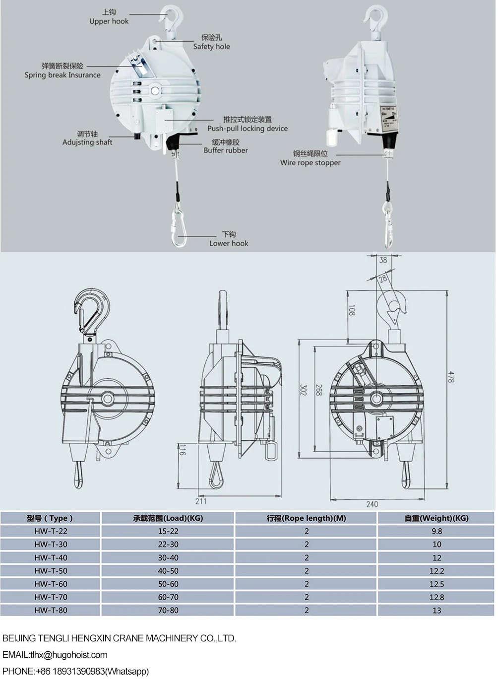 Heavy duty tool cable retractor 120kg140kg 160kg hanging holding equipment