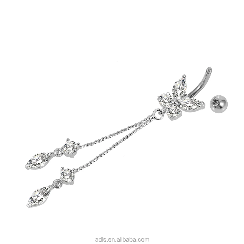 Long tassel belly ring new butterfly navel button ring fashion jewelry banana ring female male