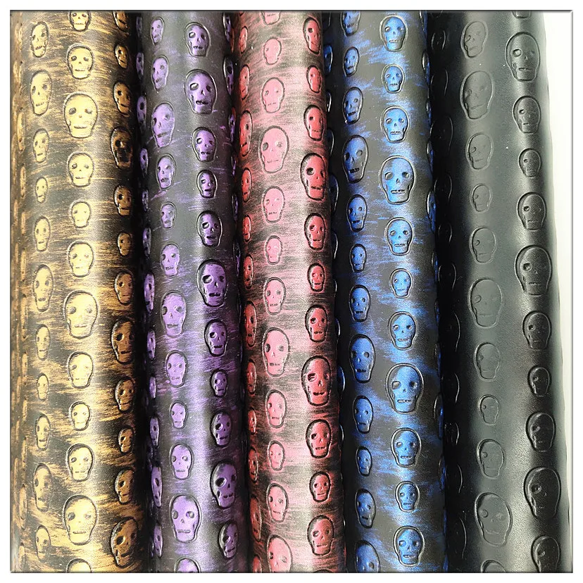 Newest skull  Embossed designer VINYL Bag Key Chain PVC Leather for shoes wallet Making also can do customized desgin